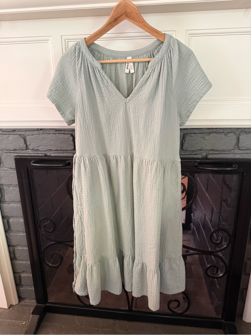 Pact Light Sage Cotton Gauze Midi Dress